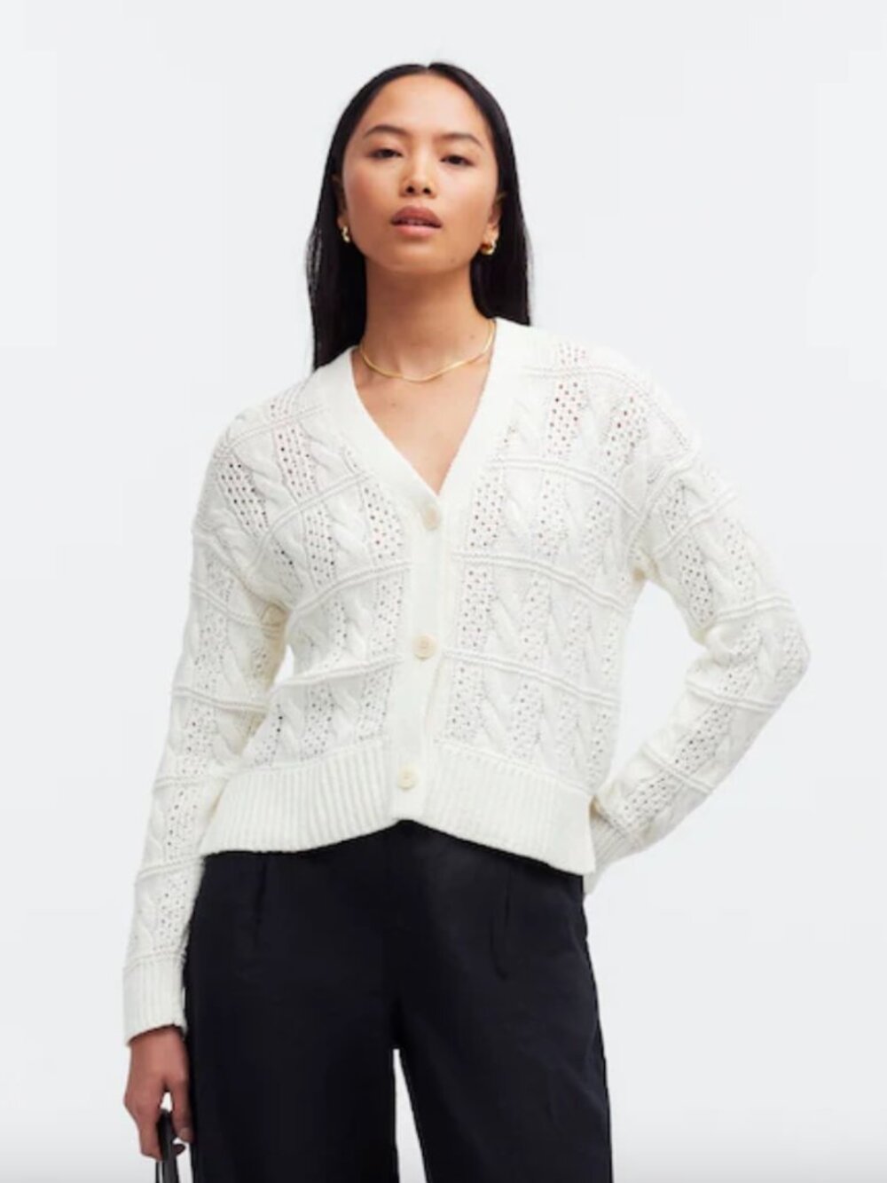 Madewell Open Cable-Stitch Cardigan in Bright Ivory (S)